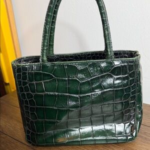 Furla Dark Green Crocodile-Embossed Tote